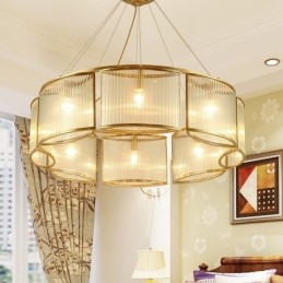 8-punktowa lampa wisząca retro rustykalna luksusowa mosiężna z kloszem szklanym