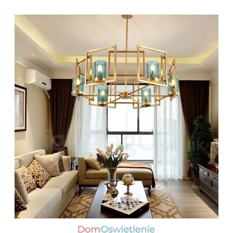 6-punktowy żyrandol wiszący w stylu retro rustykalnym z luksusowym mosiądzem i szklanym kloszem