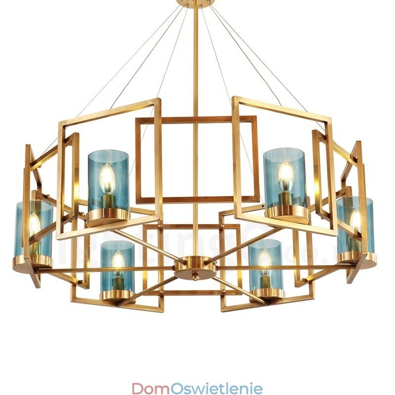 6-punktowy żyrandol wiszący w stylu retro rustykalnym z luksusowym mosiądzem i szklanym kloszem