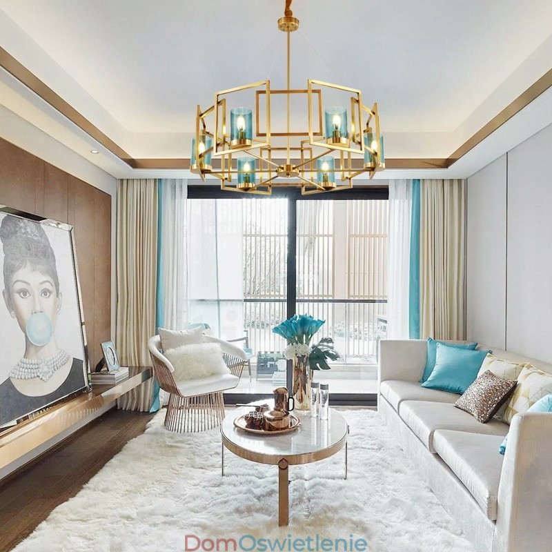 6-punktowy żyrandol wiszący w stylu retro rustykalnym z luksusowym mosiądzem i szklanym kloszem