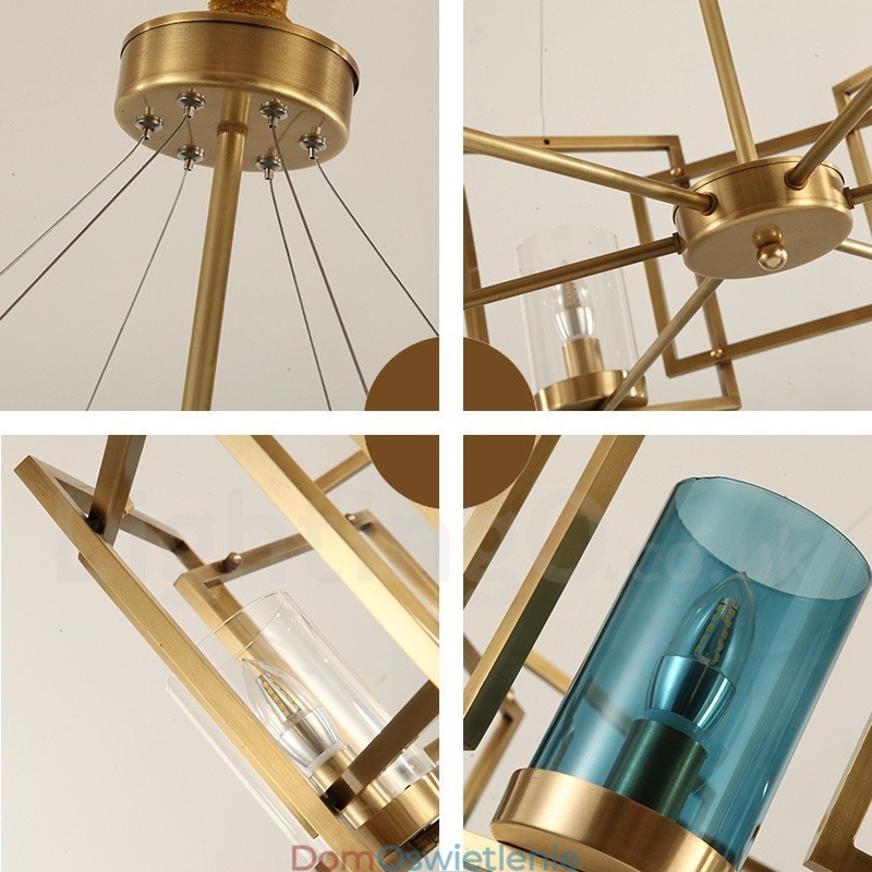 6-punktowy żyrandol wiszący w stylu retro rustykalnym z luksusowym mosiądzem i szklanym kloszem