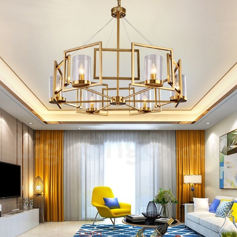 6-punktowy żyrandol wiszący w stylu retro rustykalnym z luksusowym mosiądzem i szklanym kloszem