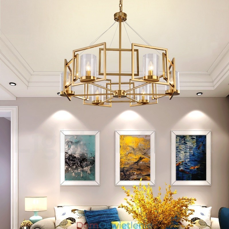 6-punktowy żyrandol wiszący w stylu retro rustykalnym z luksusowym mosiądzem i szklanym kloszem