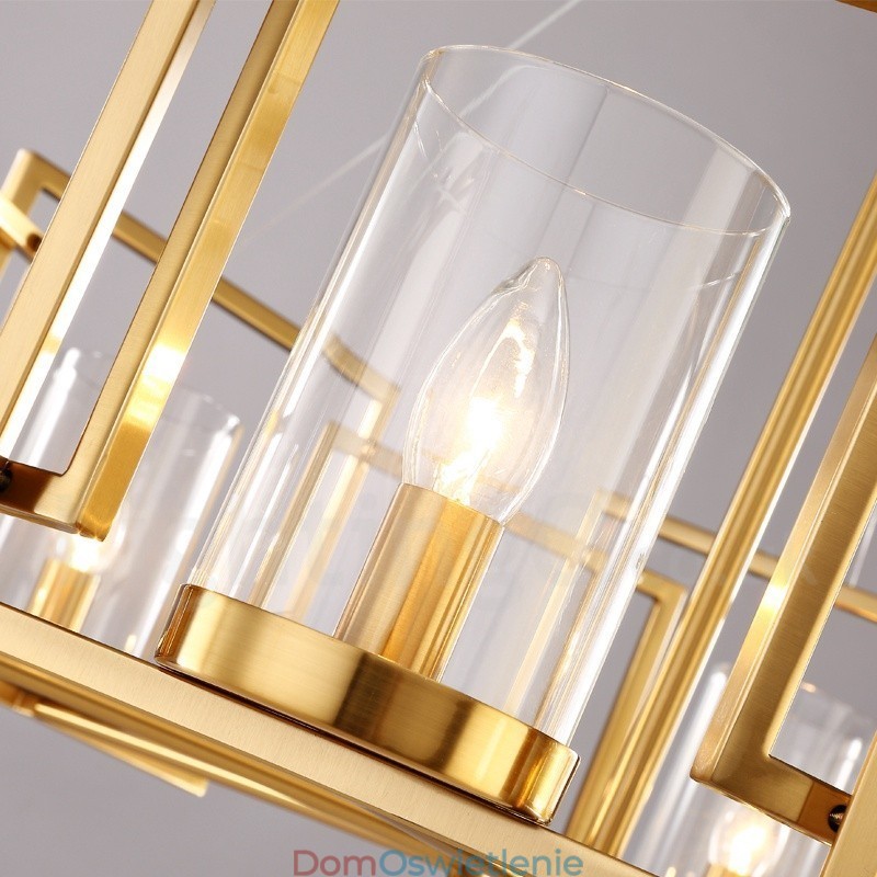 6-punktowy żyrandol wiszący w stylu retro rustykalnym z luksusowym mosiądzem i szklanym kloszem