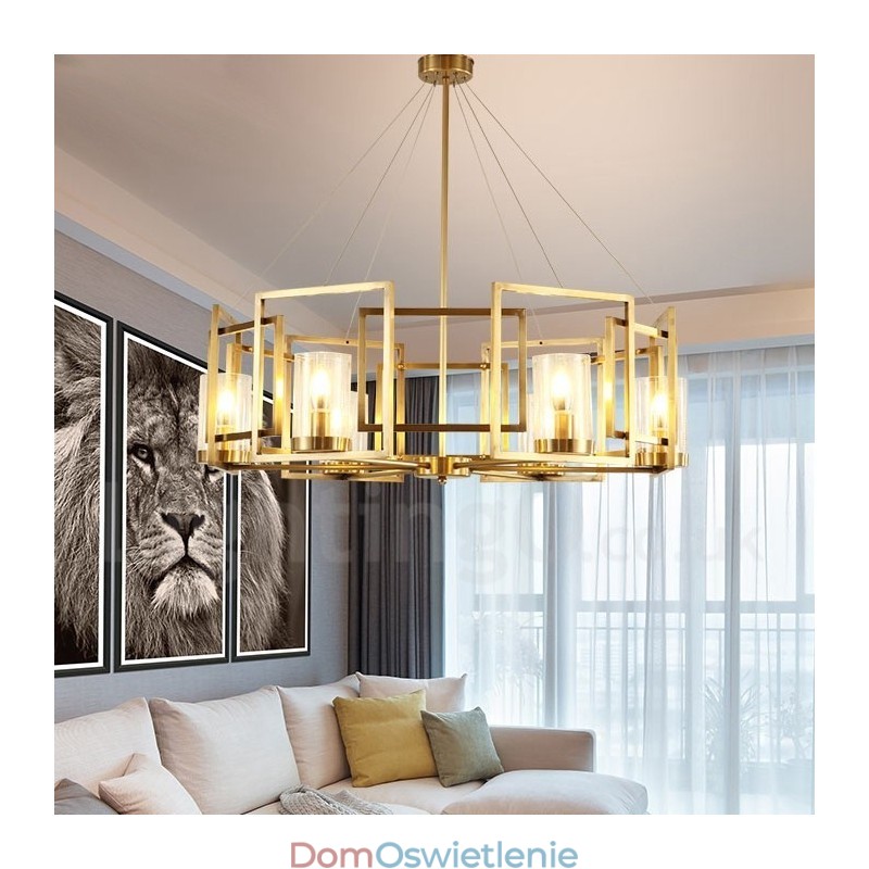 6-punktowy żyrandol wiszący w stylu retro rustykalnym z luksusowym mosiądzem i szklanym kloszem