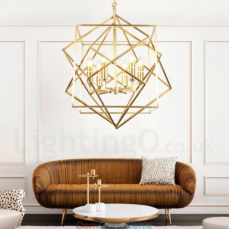 6-punktowa lampa wisząca retro rustykalna luksusowa mosiężna