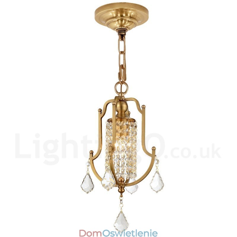 1-punktowa lampa wisząca retro rustykalna luksusowa mosiężna z kryształowym kloszem