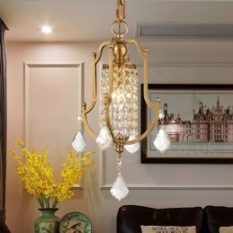 1-punktowa lampa wisząca retro rustykalna luksusowa mosiężna z kryształowym kloszem