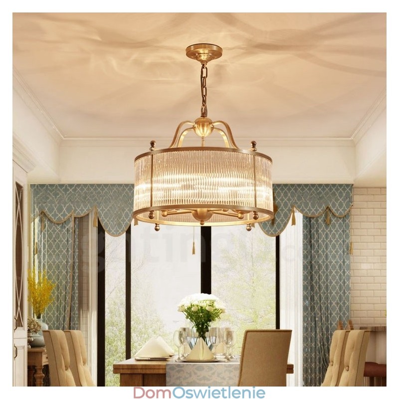 5-punktowa lampa wisząca retro rustykalna luksusowa mosiężna z kloszem szklanym