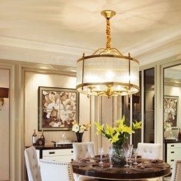 5-punktowa lampa wisząca retro rustykalna luksusowa mosiężna z kloszem szklanym