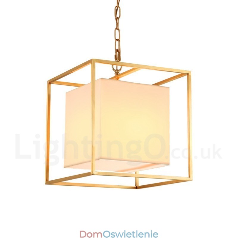 1-światłowa lampa wisząca retro rustykalna luksusowa mosiężna z abażurem z tkaniny