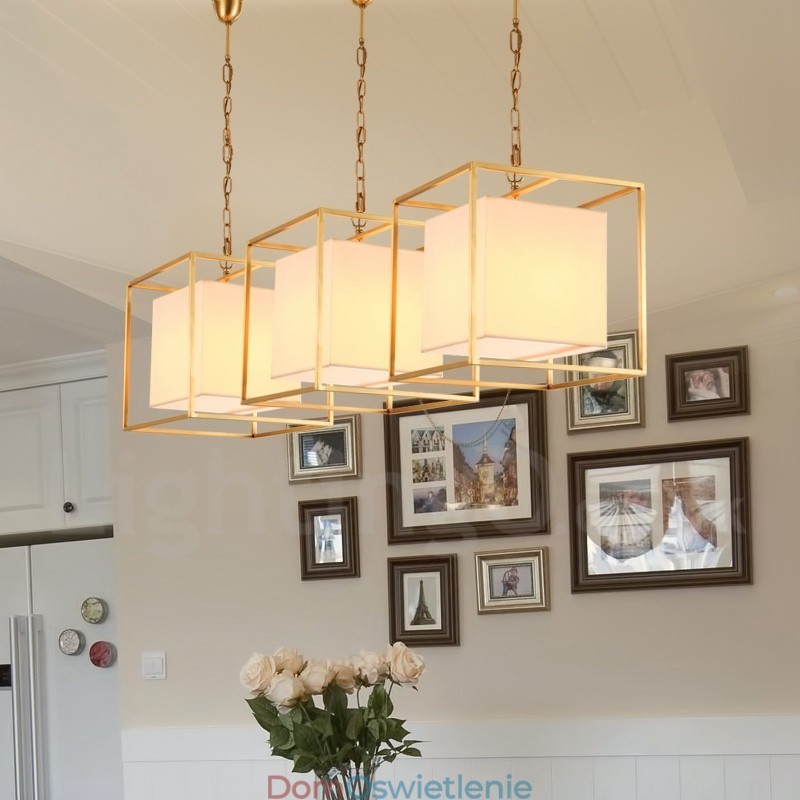 1-światłowa lampa wisząca retro rustykalna luksusowa mosiężna z abażurem z tkaniny