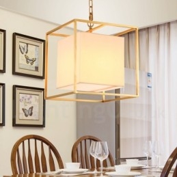 1-światłowa lampa wisząca retro rustykalna luksusowa mosiężna z abażurem z tkaniny