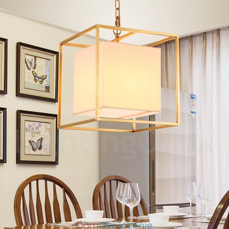1-światłowa lampa wisząca retro rustykalna luksusowa mosiężna z abażurem z tkaniny