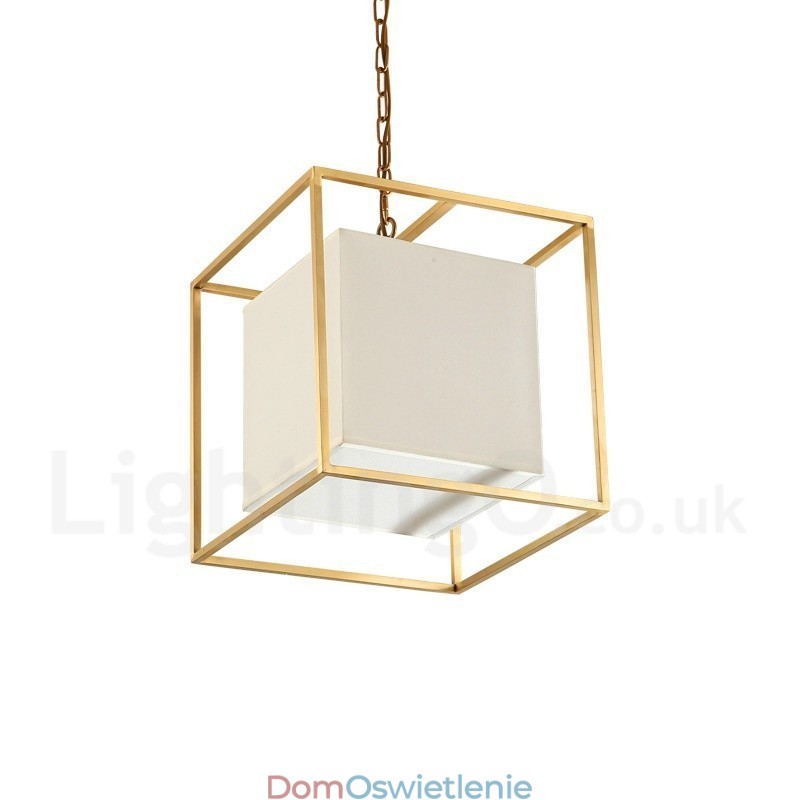 1-światłowa lampa wisząca retro rustykalna luksusowa mosiężna z abażurem z tkaniny