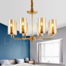 8-punktowa lampa wisząca retro rustykalna luksusowa mosiężna z kloszem szklanym
