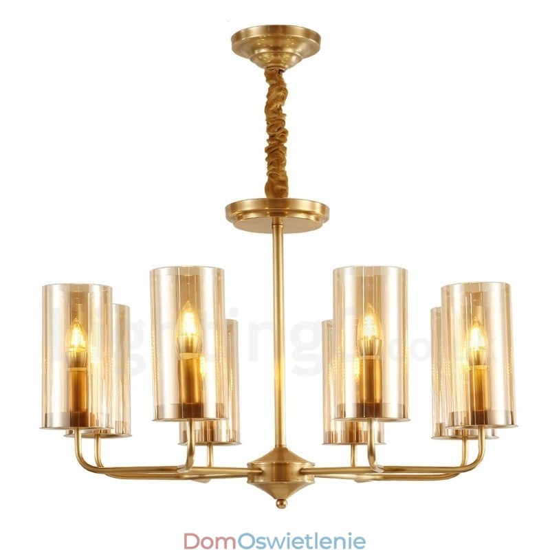 8-punktowa lampa wisząca retro rustykalna luksusowa mosiężna z kloszem szklanym