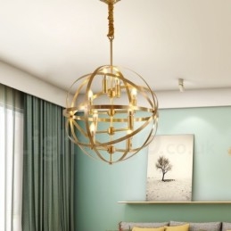 8-punktowa lampa wisząca retro rustykalna luksusowa mosiężna