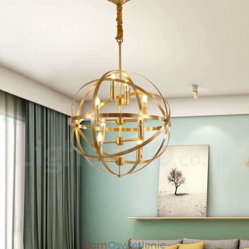 8-punktowa lampa wisząca retro rustykalna luksusowa mosiężna