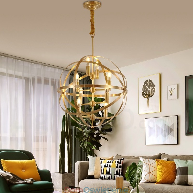 8-punktowa lampa wisząca retro rustykalna luksusowa mosiężna