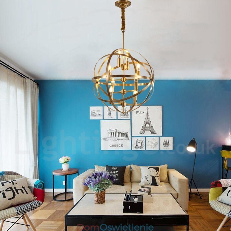 8-punktowa lampa wisząca retro rustykalna luksusowa mosiężna