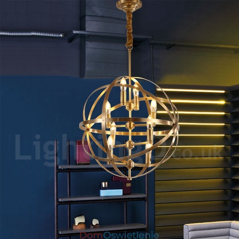 8-punktowa lampa wisząca retro rustykalna luksusowa mosiężna