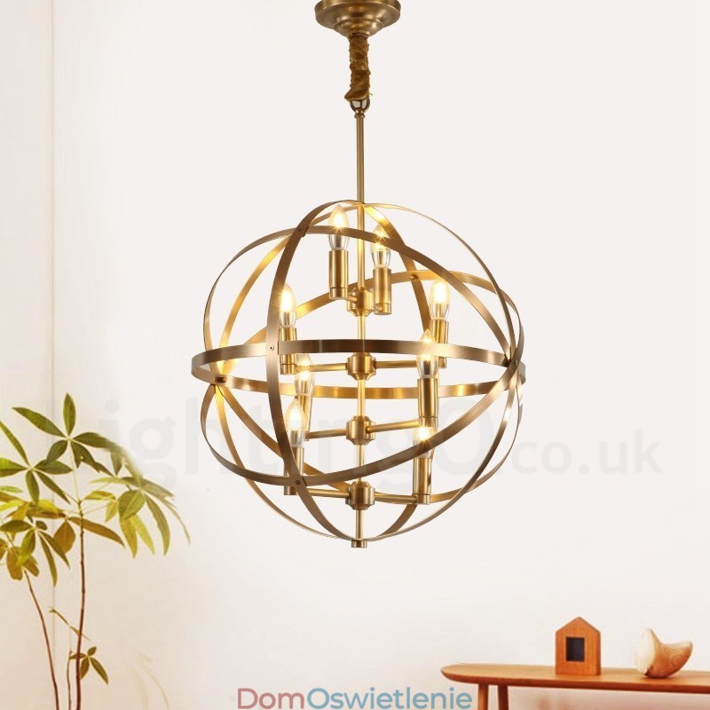 8-punktowa lampa wisząca retro rustykalna luksusowa mosiężna