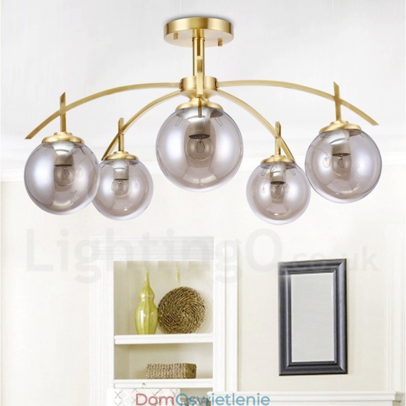 8-punktowa lampa wisząca retro rustykalna luksusowa mosiężna z kloszem szklanym