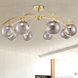8-punktowa lampa wisząca retro rustykalna luksusowa mosiężna z kloszem szklanym