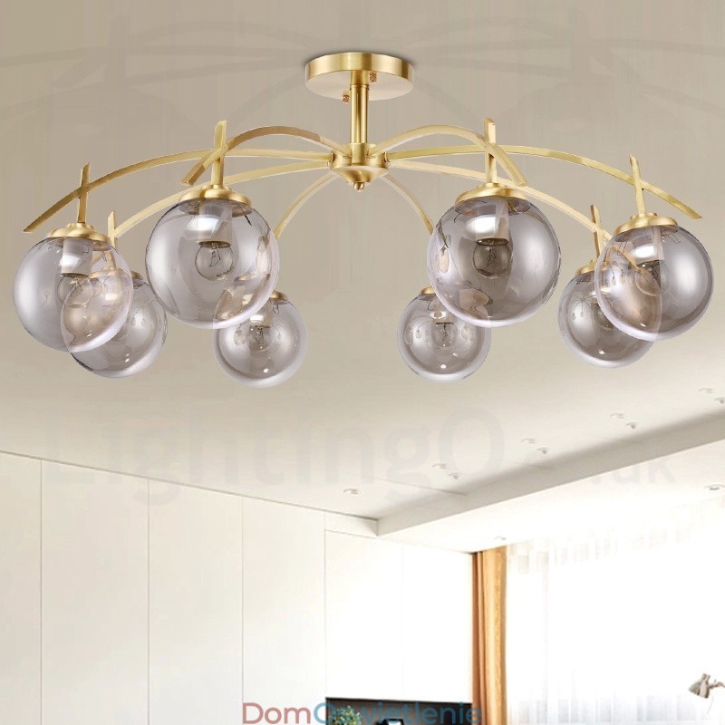 8-punktowa lampa wisząca retro rustykalna luksusowa mosiężna z kloszem szklanym