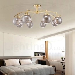 8-punktowa lampa wisząca retro rustykalna luksusowa mosiężna z kloszem szklanym
