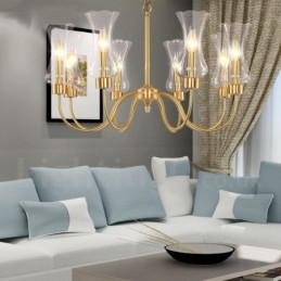 8-punktowa lampa wisząca retro rustykalna luksusowa mosiężna z kloszem szklanym