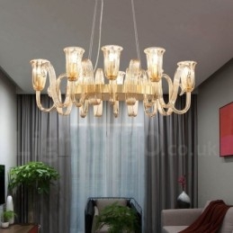 8-punktowy żyrandol wiszący ze stopu aluminium w stylu retro rustykalnym z luksusowym kloszem szklanym