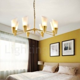 8-punktowa lampa wisząca retro rustykalna luksusowa mosiężna z kloszem szklanym