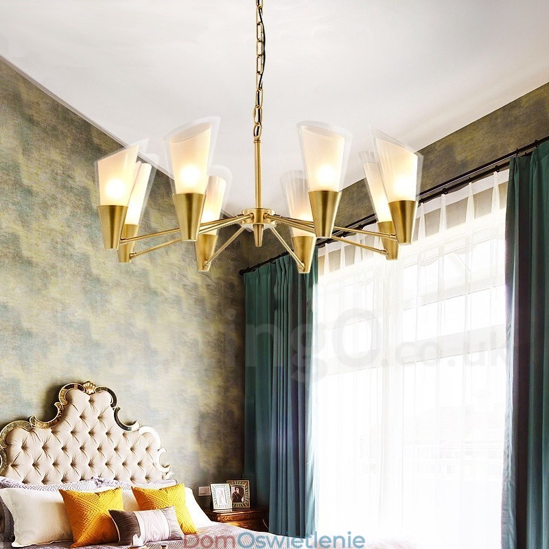 8-punktowa lampa wisząca retro rustykalna luksusowa mosiężna z kloszem szklanym