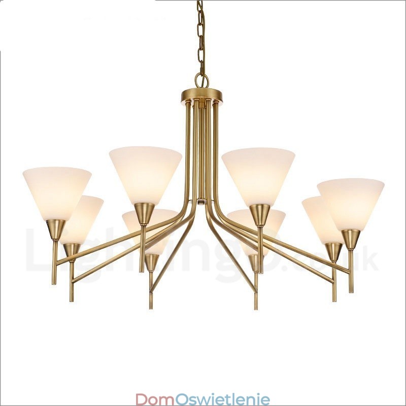 8-punktowa lampa wisząca retro rustykalna luksusowa mosiężna z kloszem szklanym