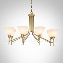 8-punktowa lampa wisząca retro rustykalna luksusowa mosiężna z kloszem szklanym
