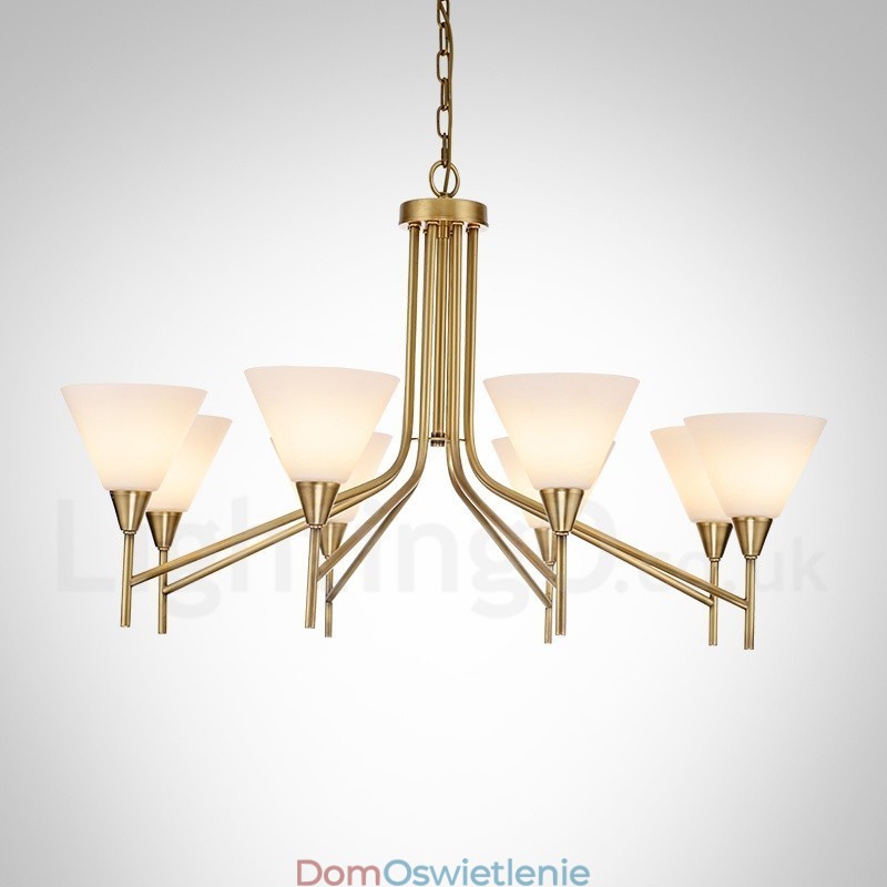 8-punktowa lampa wisząca retro rustykalna luksusowa mosiężna z kloszem szklanym
