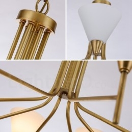 8-punktowa lampa wisząca retro rustykalna luksusowa mosiężna z kloszem szklanym