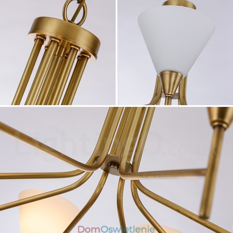 8-punktowa lampa wisząca retro rustykalna luksusowa mosiężna z kloszem szklanym