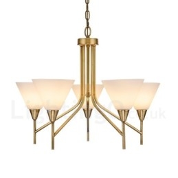 5-punktowa lampa wisząca retro rustykalna luksusowa mosiężna z kloszem szklanym