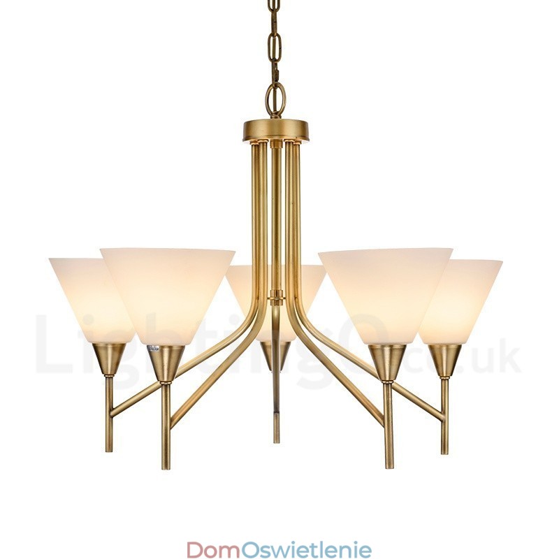 5-punktowa lampa wisząca retro rustykalna luksusowa mosiężna z kloszem szklanym