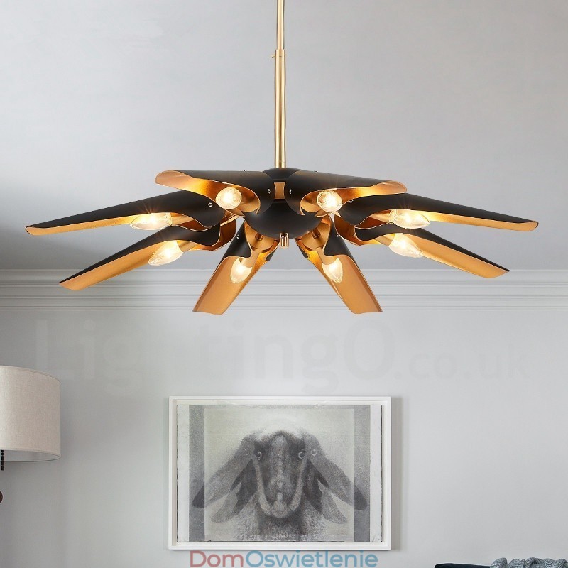 8-punktowy żyrandol wiszący w stylu retro rustykalnym ze stopu aluminium z kloszem ze stopu aluminium