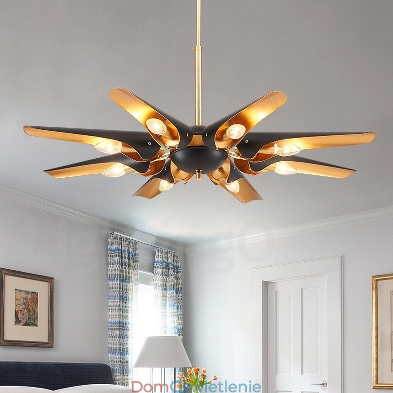 8-punktowy żyrandol wiszący w stylu retro rustykalnym ze stopu aluminium z kloszem ze stopu aluminium