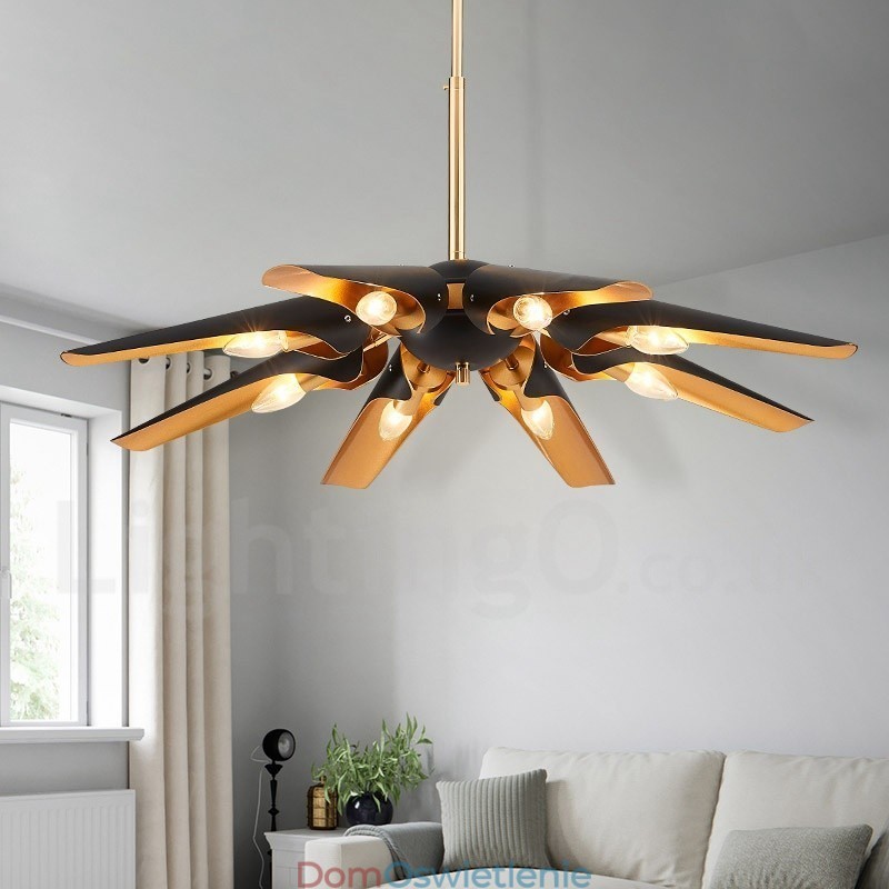 8-punktowy żyrandol wiszący w stylu retro rustykalnym ze stopu aluminium z kloszem ze stopu aluminium