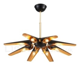 8-punktowy żyrandol wiszący w stylu retro rustykalnym ze stopu aluminium z kloszem ze stopu aluminium