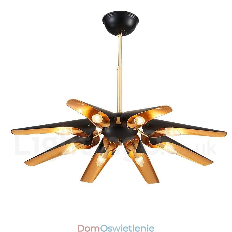 8-punktowy żyrandol wiszący w stylu retro rustykalnym ze stopu aluminium z kloszem ze stopu aluminium