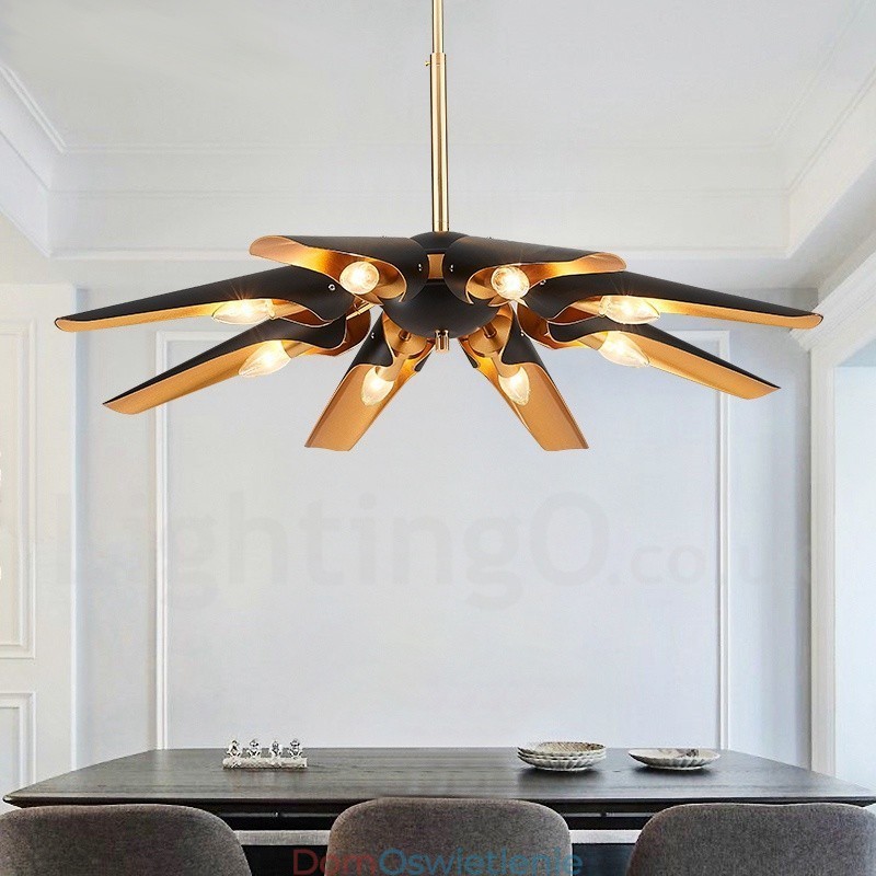 8-punktowy żyrandol wiszący w stylu retro rustykalnym ze stopu aluminium z kloszem ze stopu aluminium