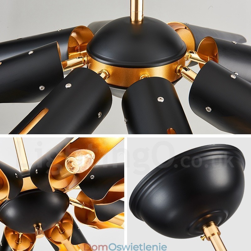 8-punktowy żyrandol wiszący w stylu retro rustykalnym ze stopu aluminium z kloszem ze stopu aluminium