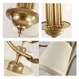 5-punktowa lampa wisząca retro rustykalna luksusowa mosiężna z abażurem z tkaniny
